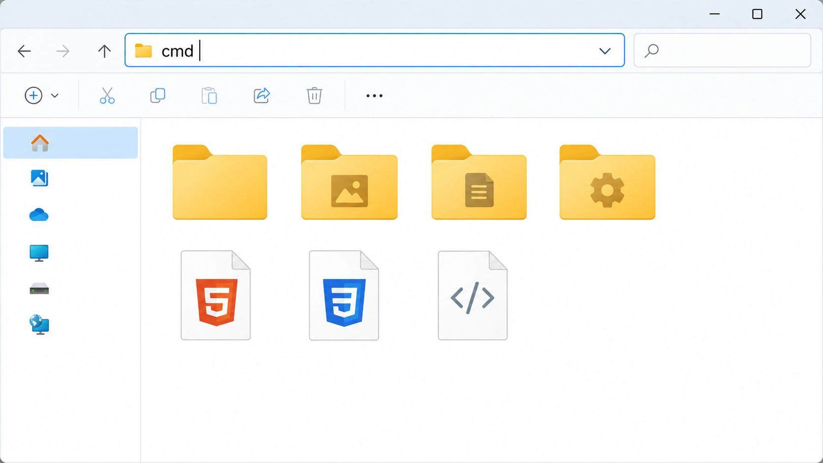 エクスプローラーのアドレスバーに cmd と入力している説明図